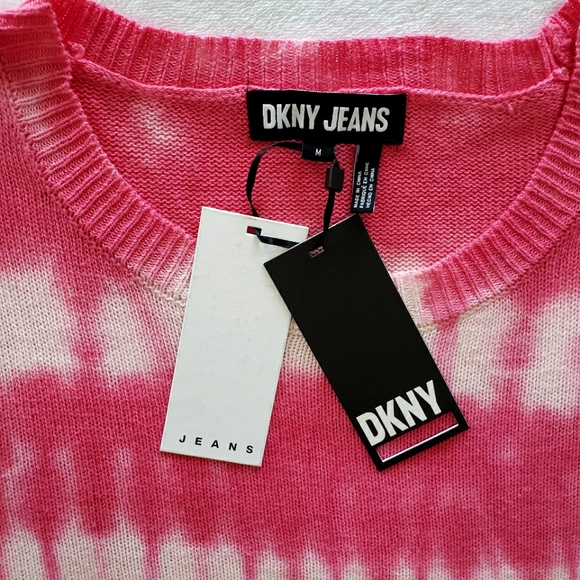 DKNY JEANS Long Sleeve Pink & White Tie-Dye Knit Sweater--M - Picture 6 of 11